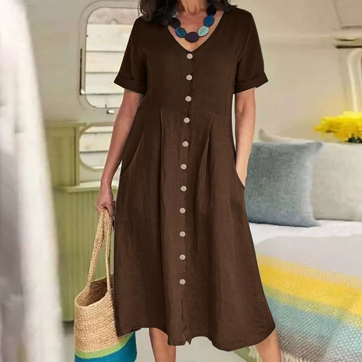 Linen Blend Relaxed Fit Midi Dress