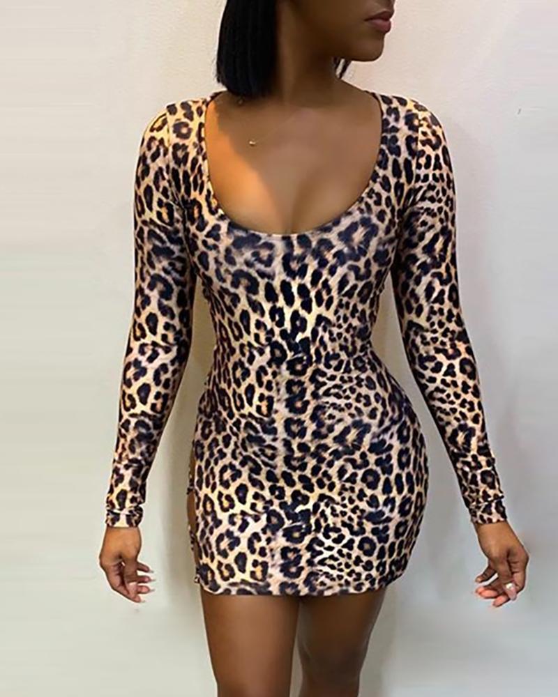 Leopard Print Backless Lace-Up Mini Dress