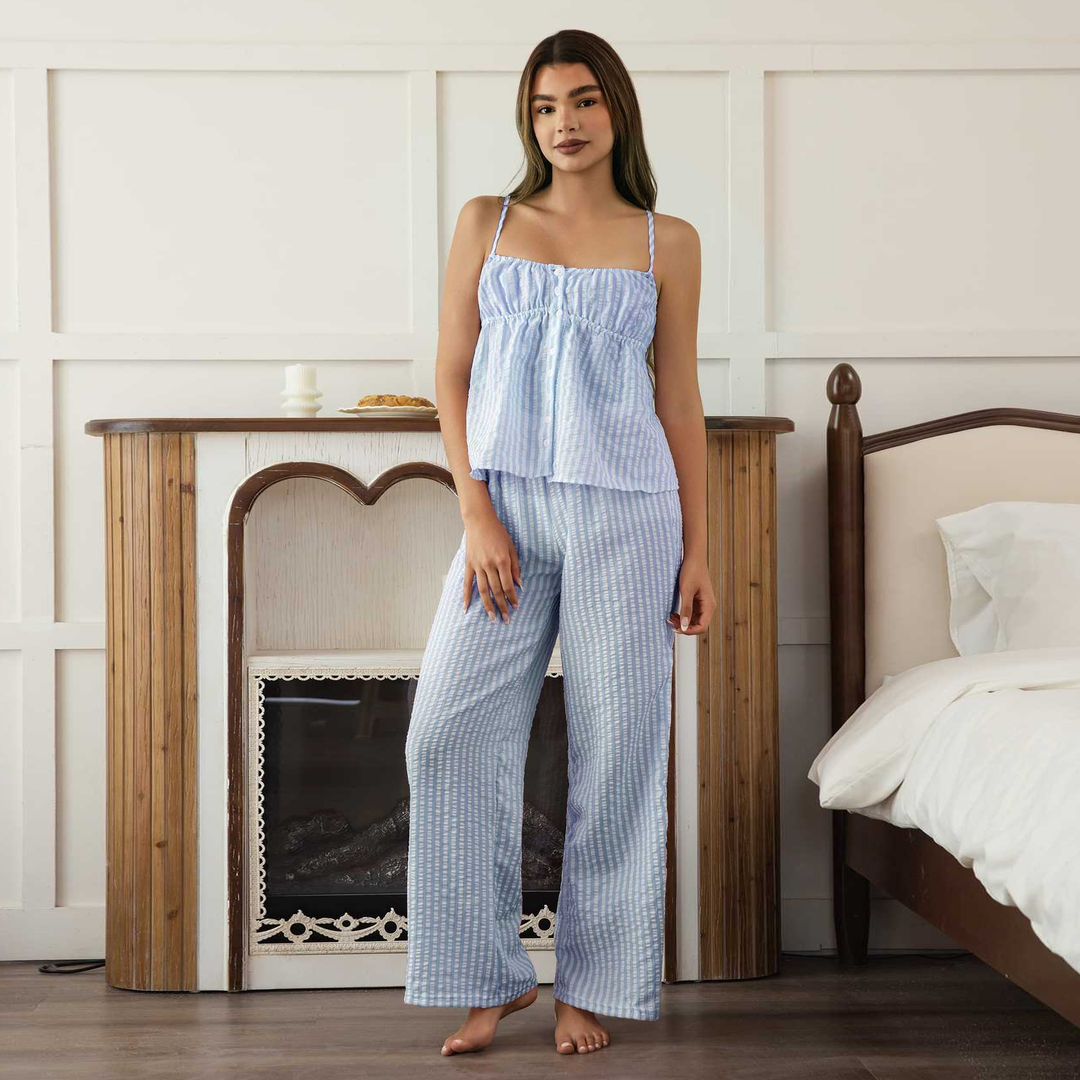 Gingham Cami &amp; Wide Leg Pants Lounge Set