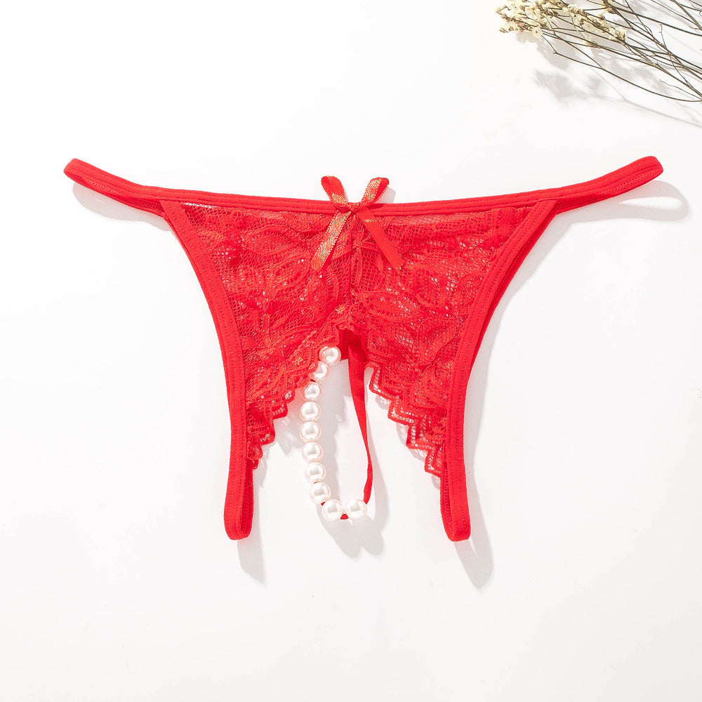 Open crotch lace transparent thong