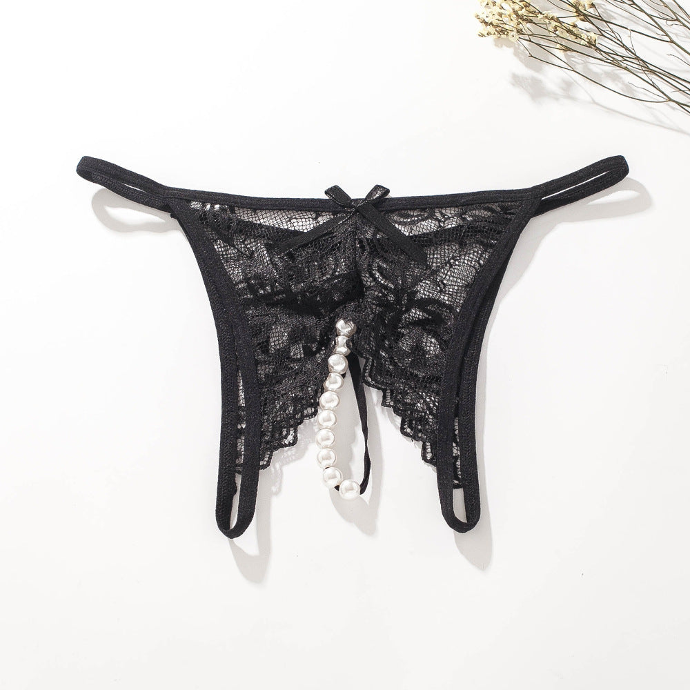 Open crotch lace transparent thong