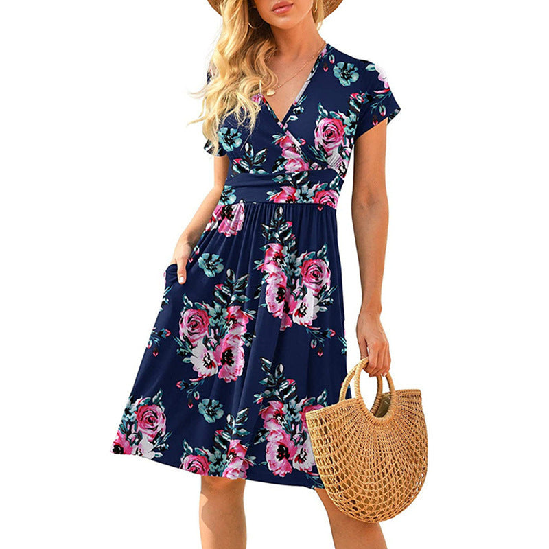 Elegant Floral Wrap Midi Dress