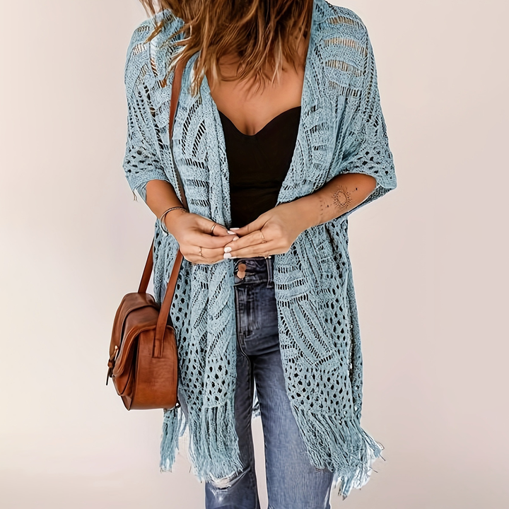 Bohemian style crochet tassel cover-up
