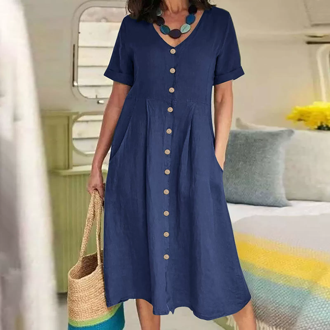 Linen Blend Relaxed Fit Midi Dress
