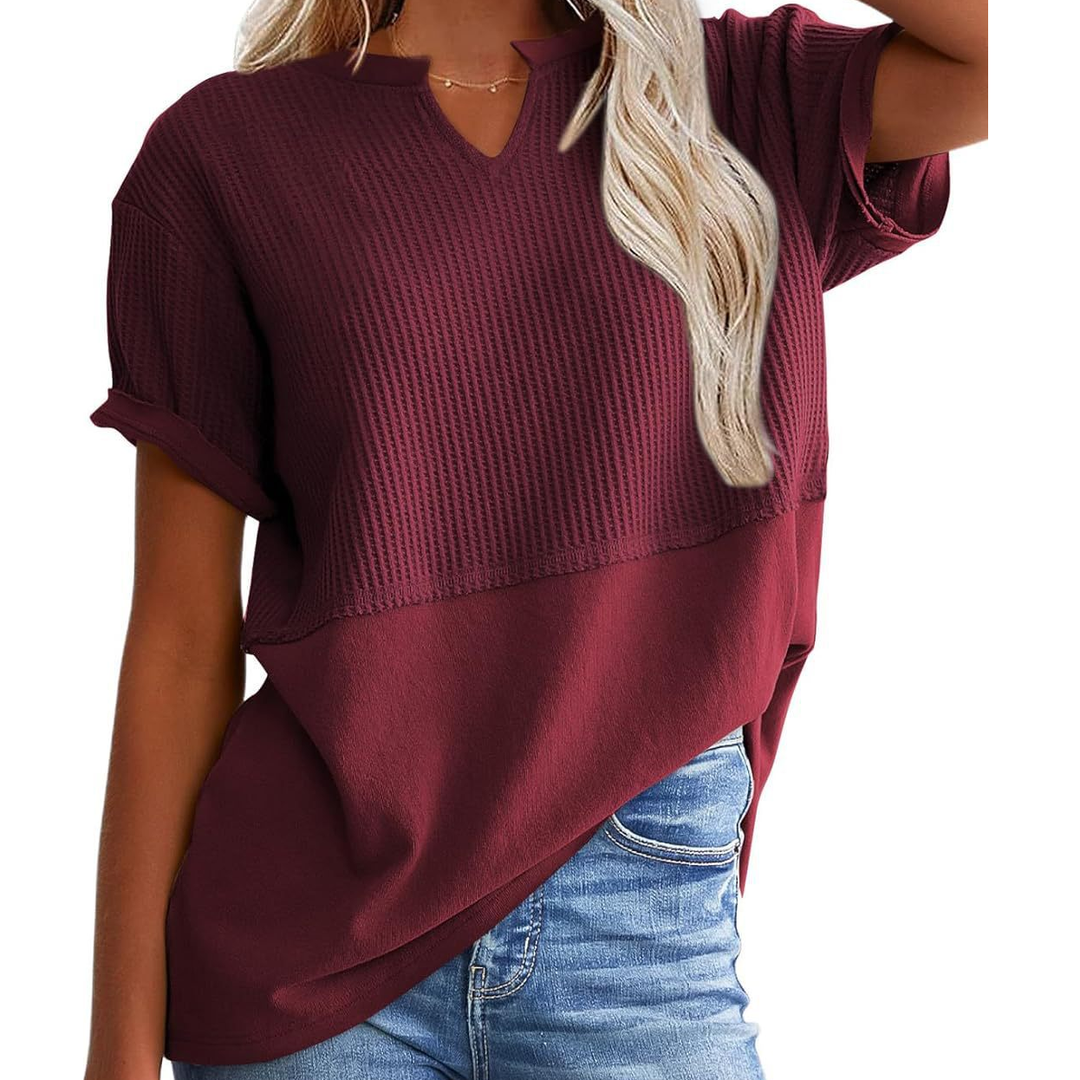 Soft Knit V-Neck Short Sleeve Top