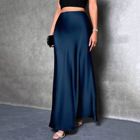 Elegant satin midi skirt