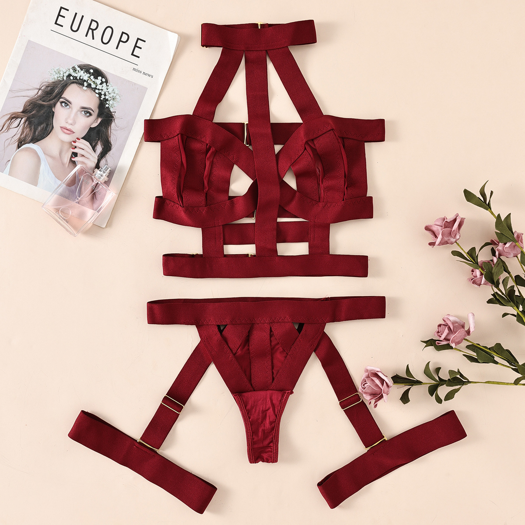 Women’s Strappy Cutout Halter Lingerie Set