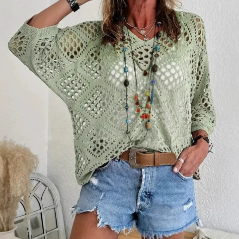 Open Knit Batwing Sleeve Cover-Up