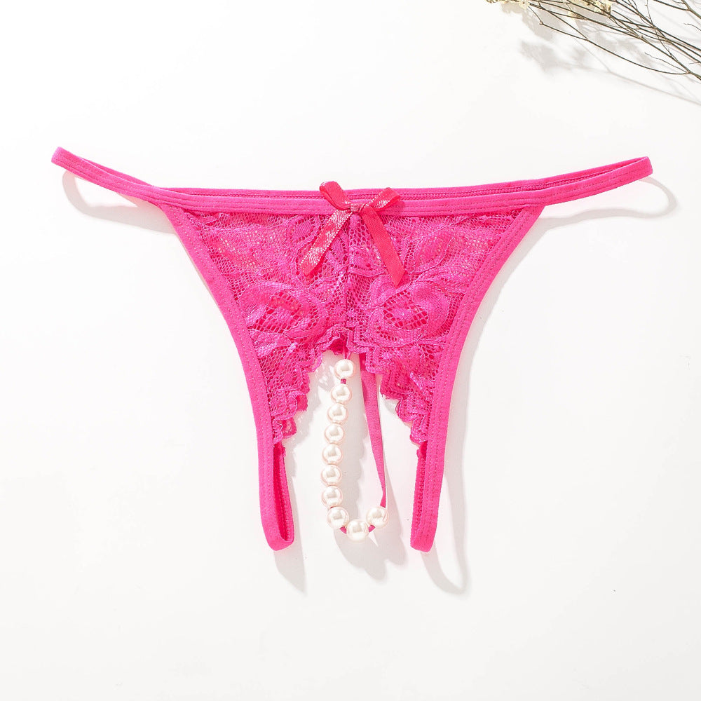 Open crotch lace transparent thong