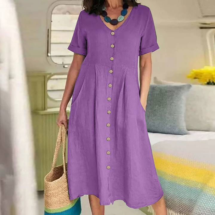 Linen Blend Relaxed Fit Midi Dress