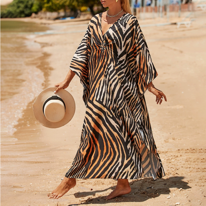 Relaxed Boho Off-Shoulder Striped Maxi Dress
