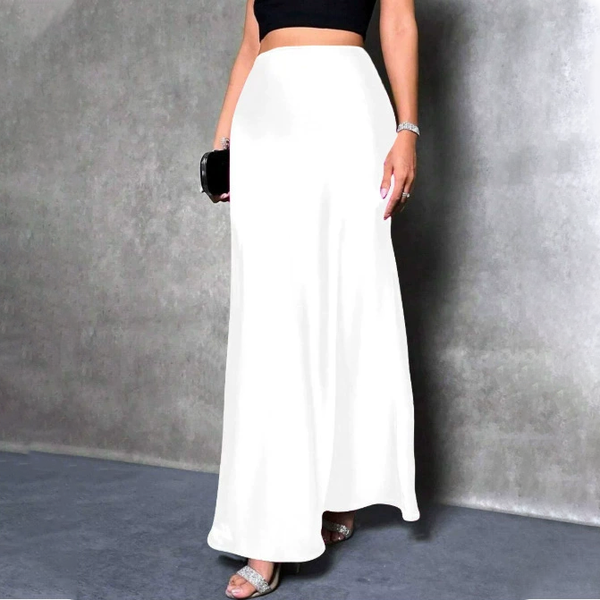 Elegant satin midi skirt
