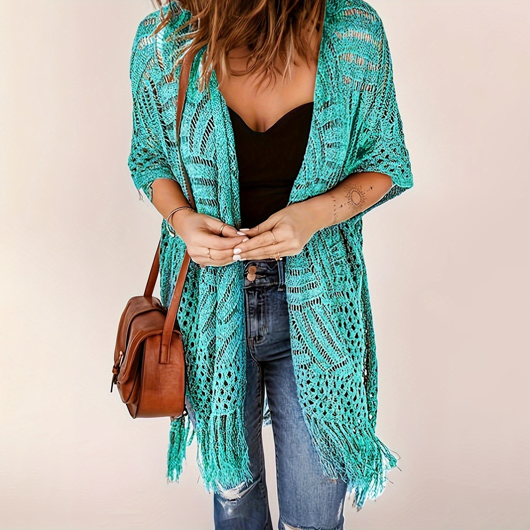 Bohemian style crochet tassel cover-up