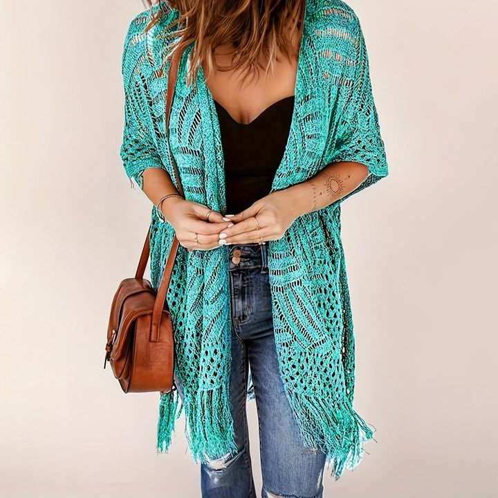 Bohemian style crochet tassel cover-up