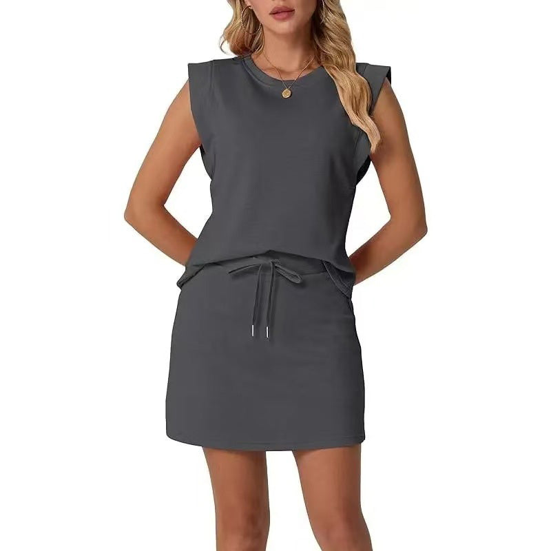 Minimalist Cotton Cap Sleeve Top &amp; Mini Skirt Set