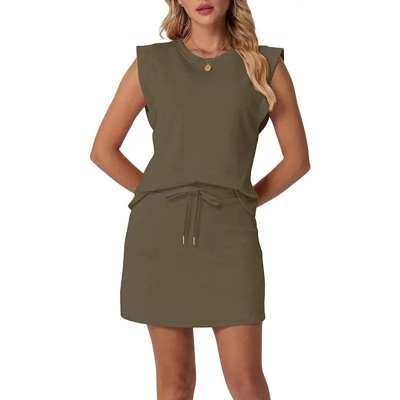 Minimalist Cotton Cap Sleeve Top &amp; Mini Skirt Set