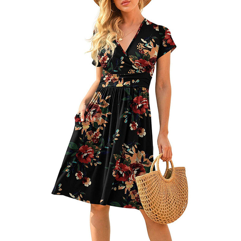 Elegant Floral Wrap Midi Dress