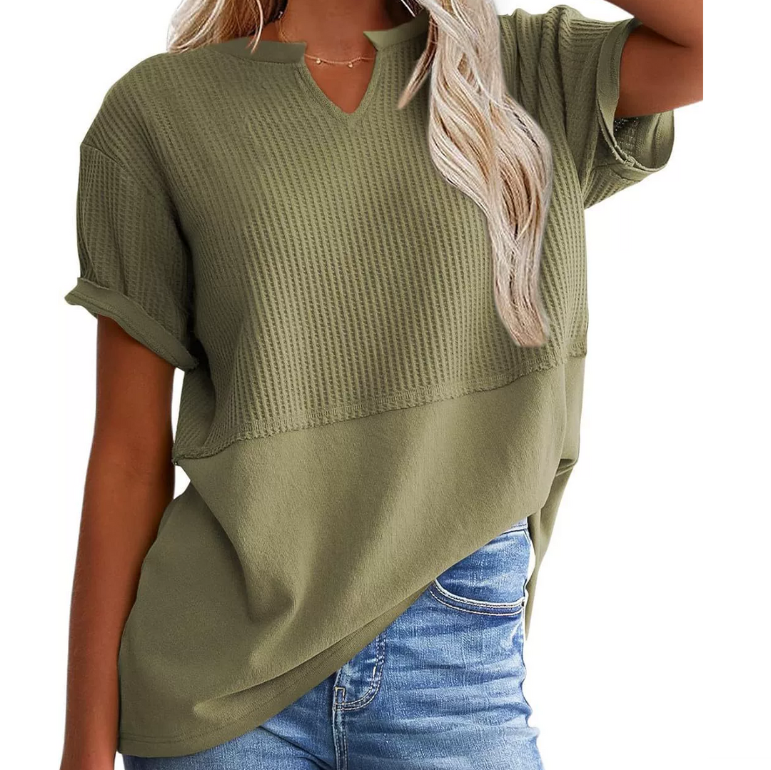 Soft Knit V-Neck Short Sleeve Top