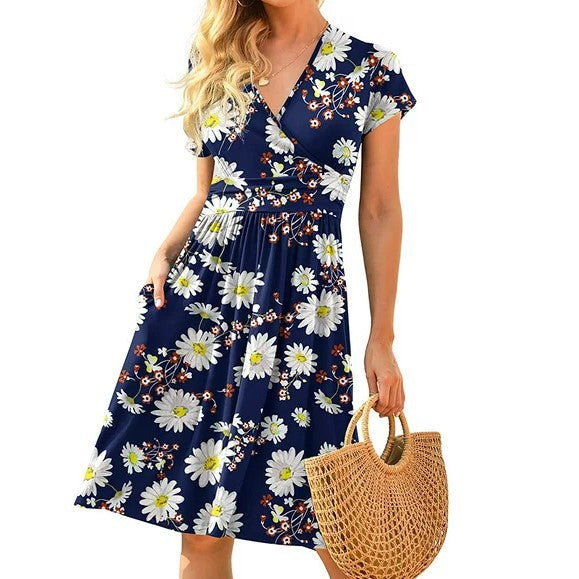 Elegant Floral Wrap Midi Dress