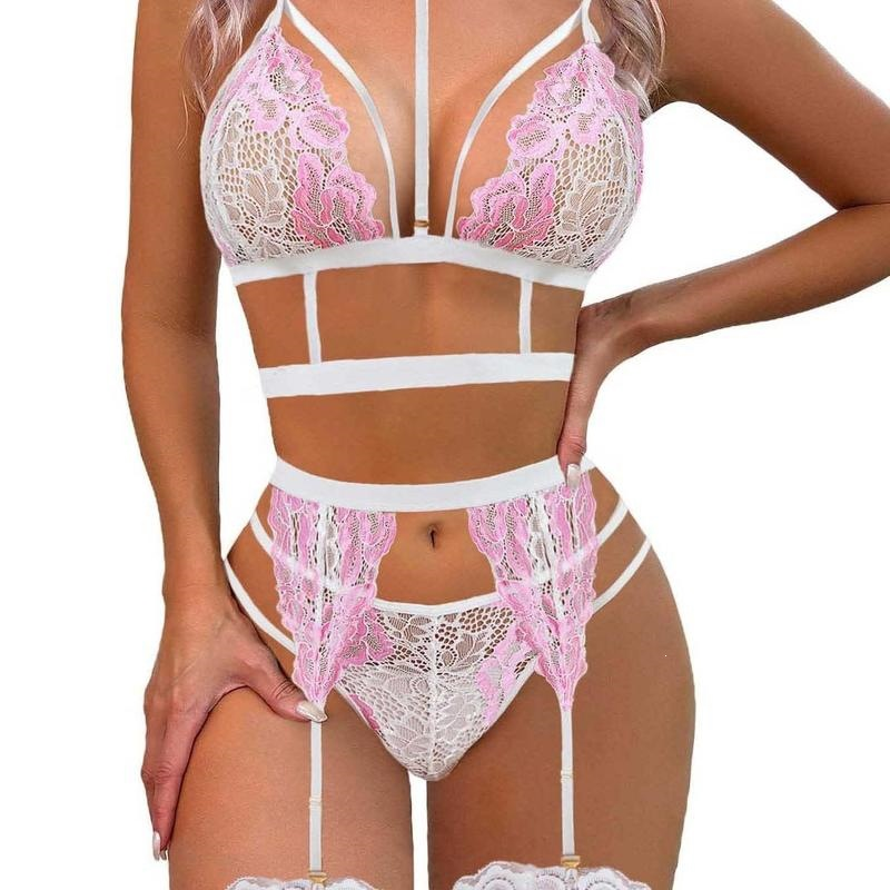 Women’s Lace Garter Lingerie Set – Embroidered Detail