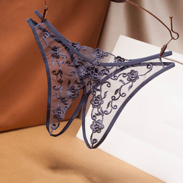 Mesh Embroidery Vintage Hollow Transparent Thong