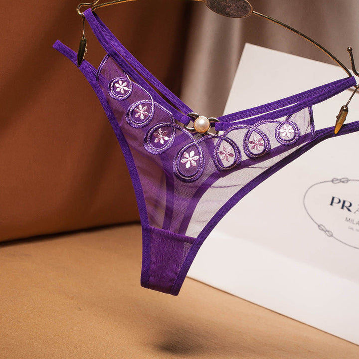 Embroidered transparent temptation cross t panties
