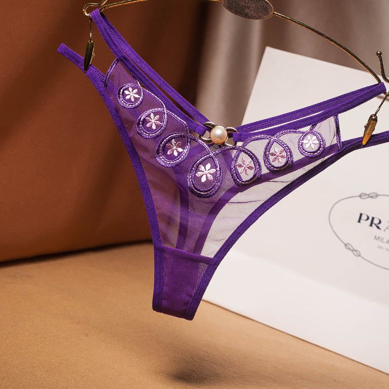 Embroidered transparent temptation cross t panties