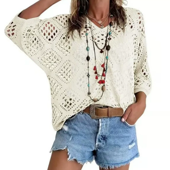 Open Knit Batwing Sleeve Cover-Up