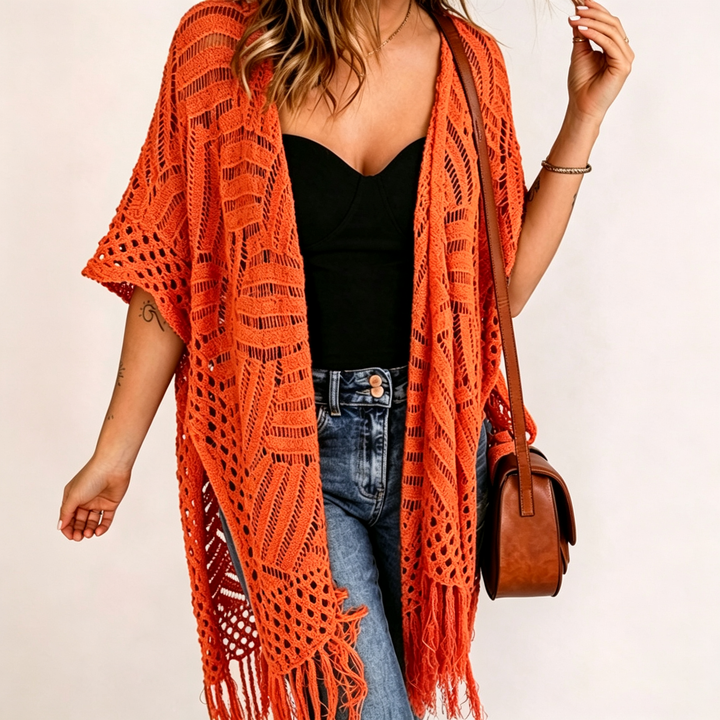Bohemian style crochet tassel cover-up
