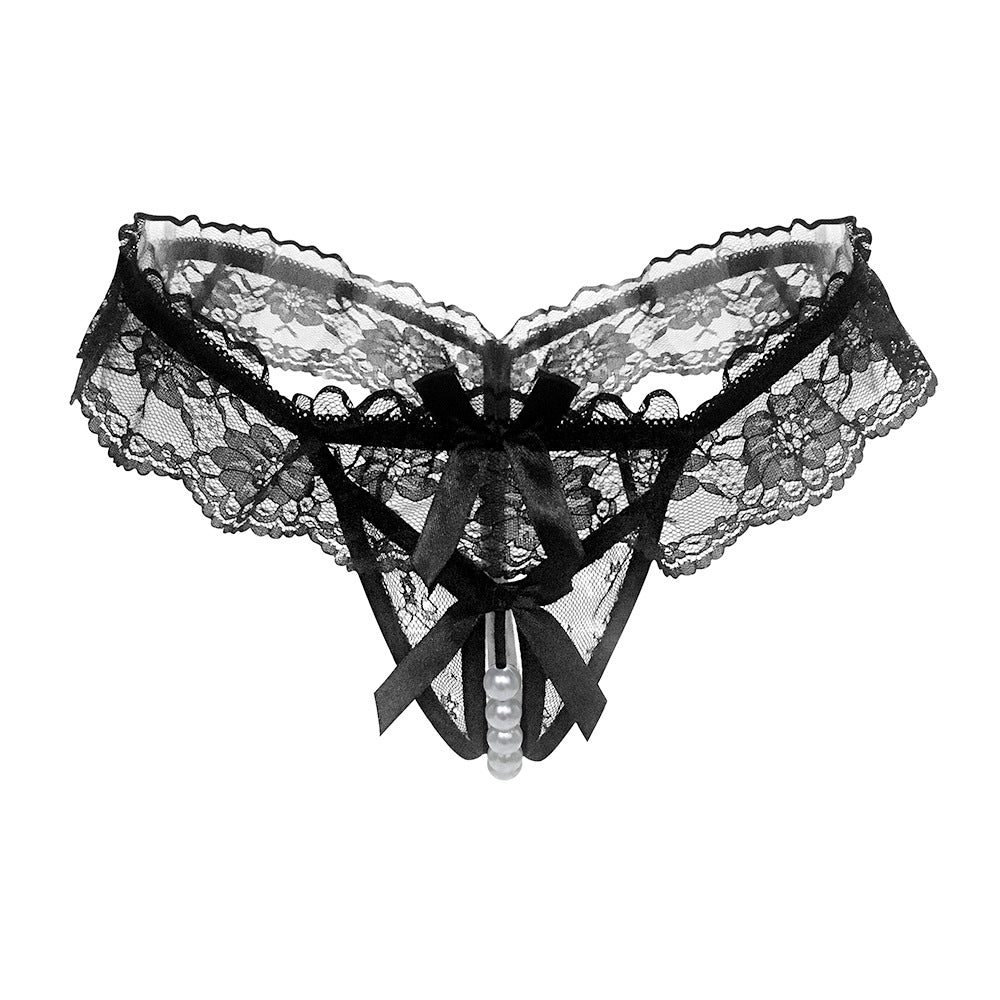 Lace crotchless thong