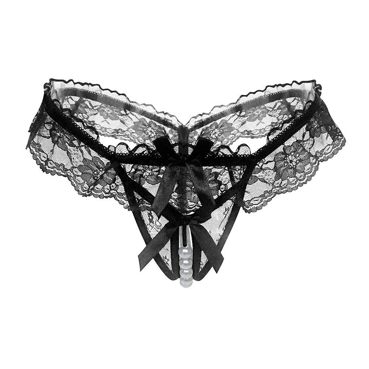 Lace crotchless thong