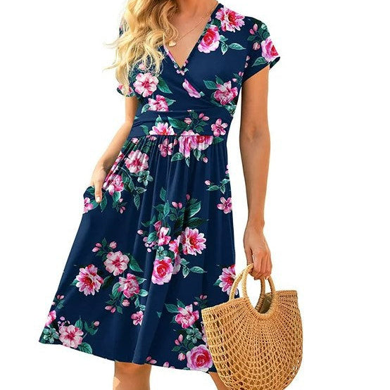 Elegant Floral Wrap Midi Dress