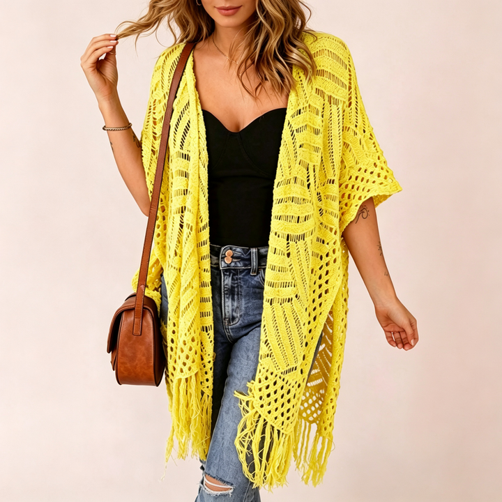 Bohemian style crochet tassel cover-up