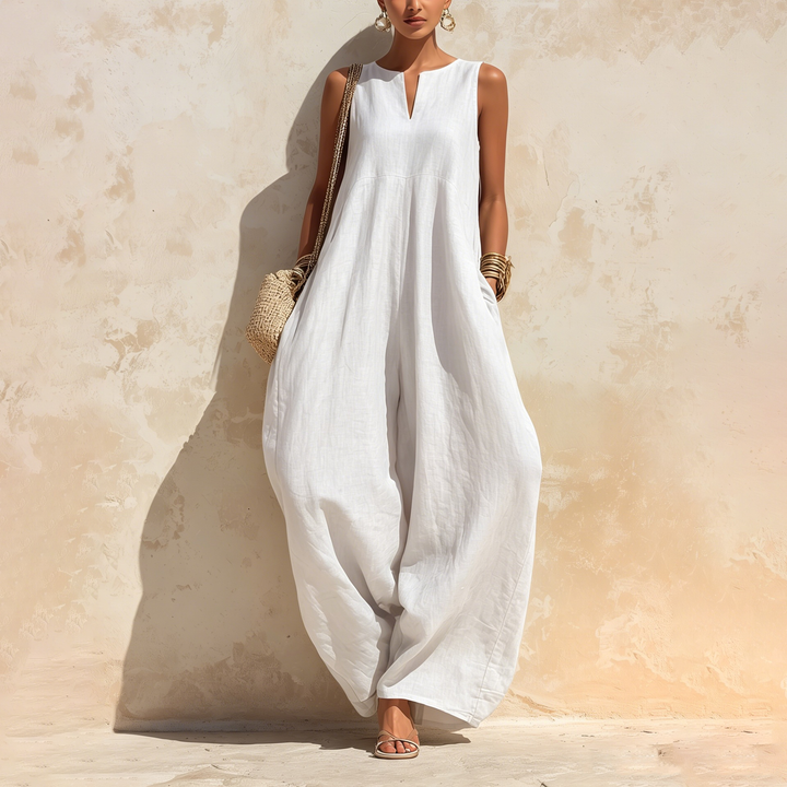 Minimalist V Neck Wide Leg Jumpsuit
