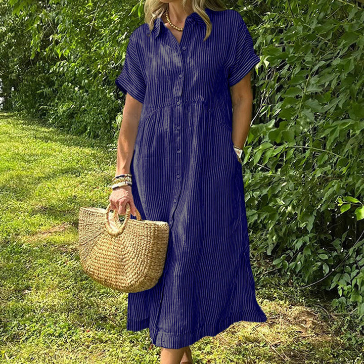 Relaxed Striped Cotton Linen Shirt Dress