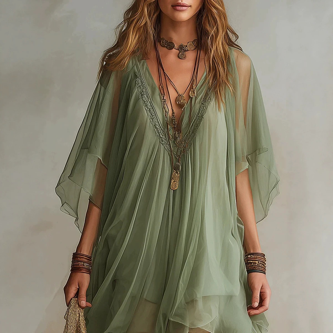 V-neck chiffon beach dress