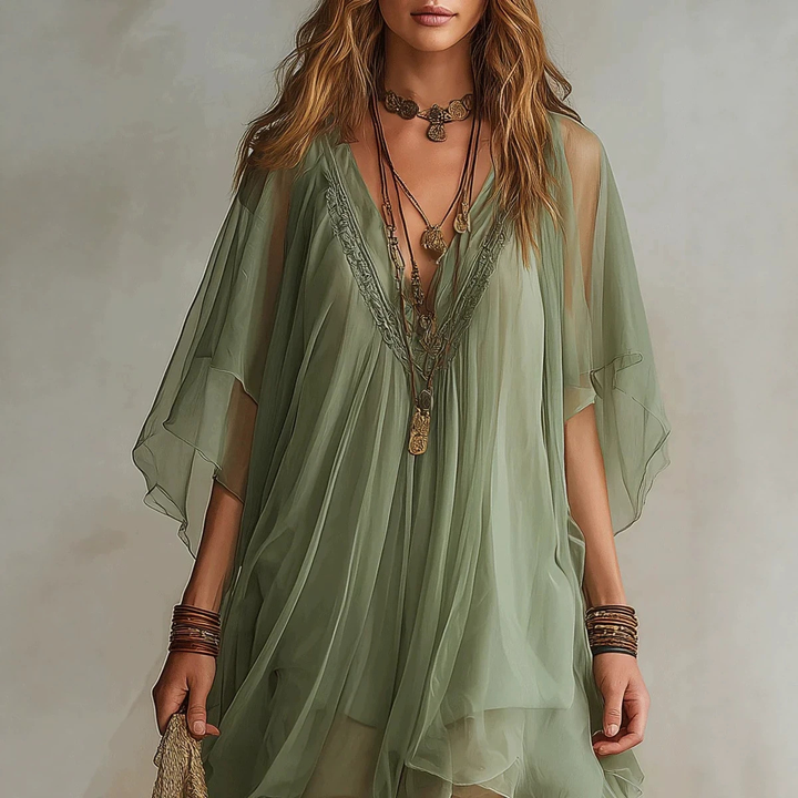 V-neck chiffon beach dress