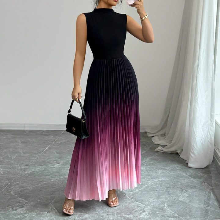 Gradient Pleated Sleeveless Maxi Dress