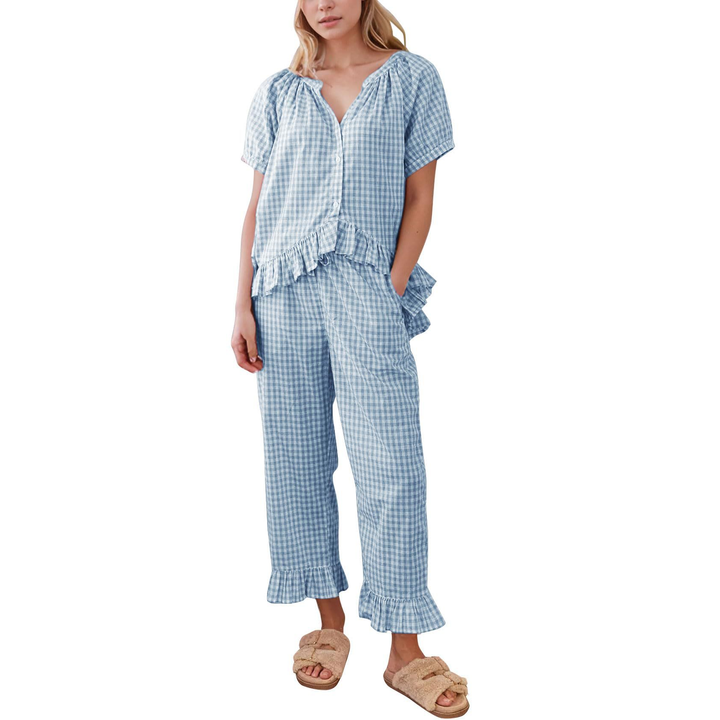 Elegant plaid ruffle casual suit