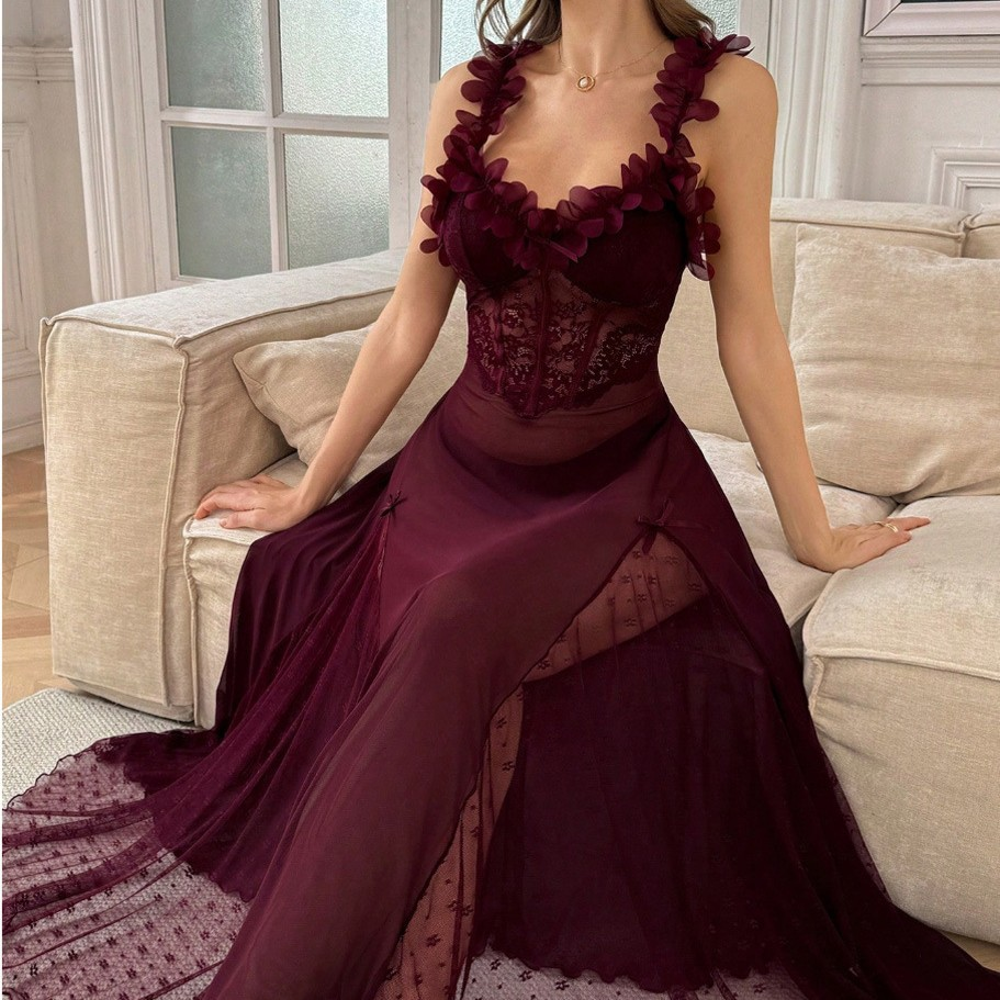 Women’s Sheer Lace Maxi Slip Dress