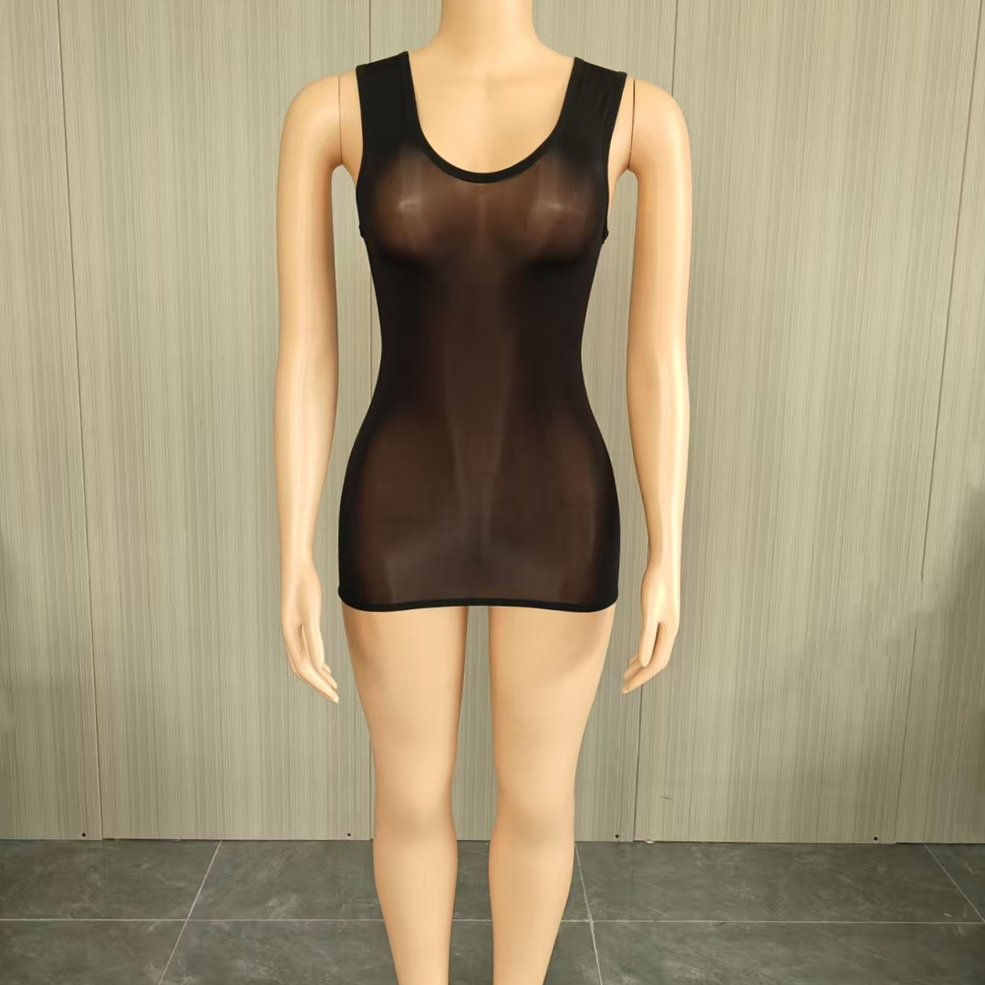 Women’s Glossy Bodycon Mini Dress – Sleeveless