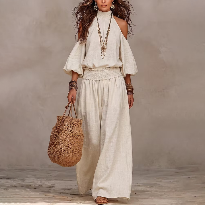 Boho Cold Shoulder Wide Leg Pants Set