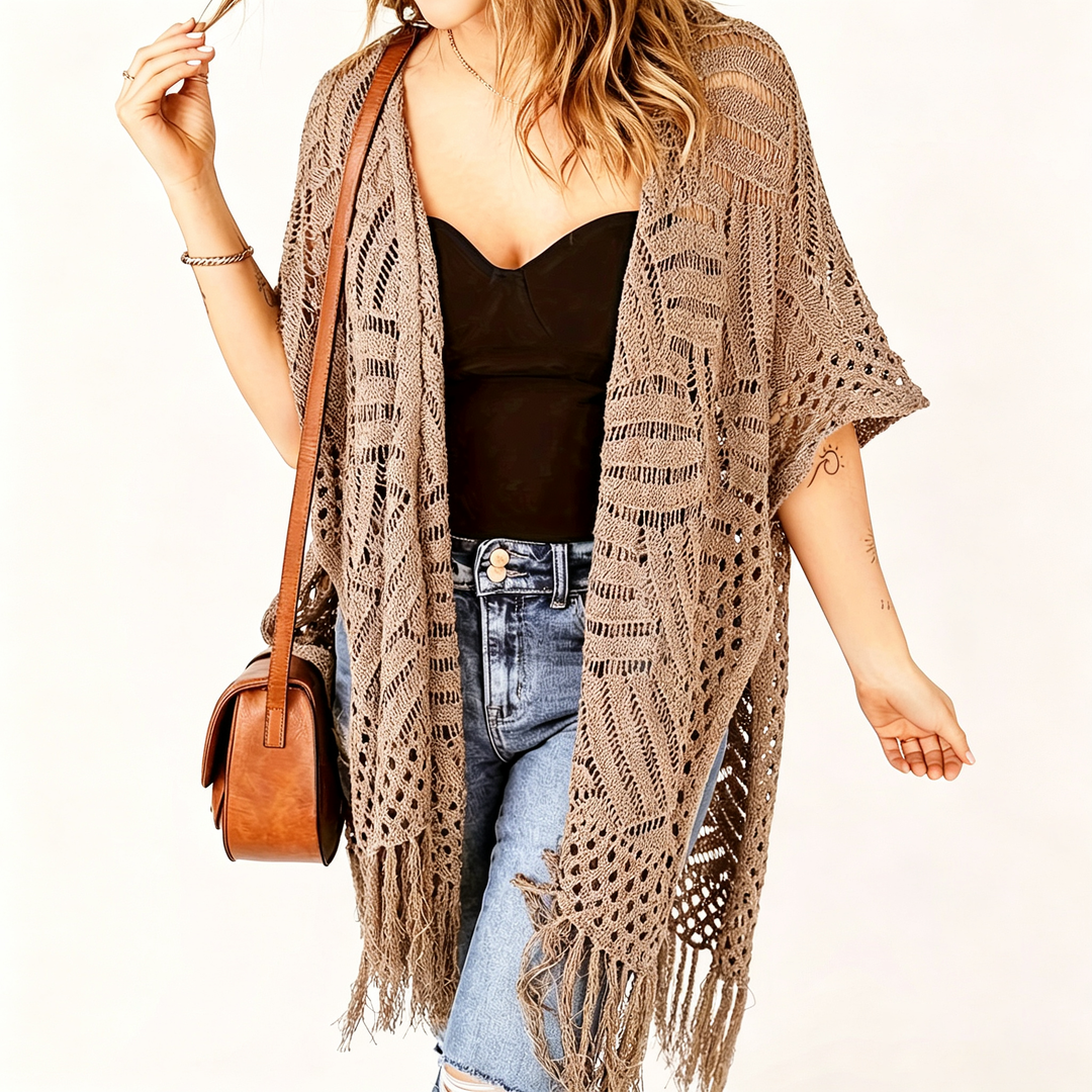Bohemian style crochet tassel cover-up