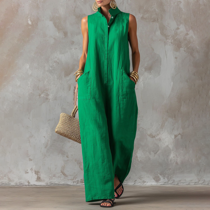 Casual vacation style jumpsuit, sleeveless wide-leg jumpsuit