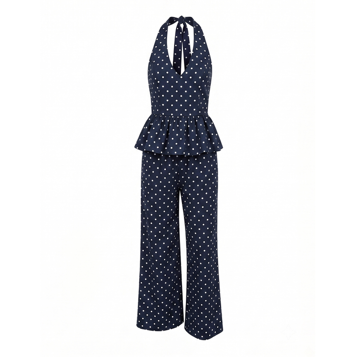 French Polka Dot Wide Leg Pants Set