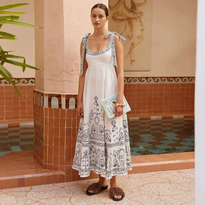 Artisan Tie-Shoulder Botanical Print Maxi Dress