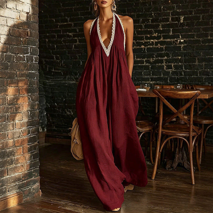 Cotton Lace Trim Sleeveless Jumpsuit