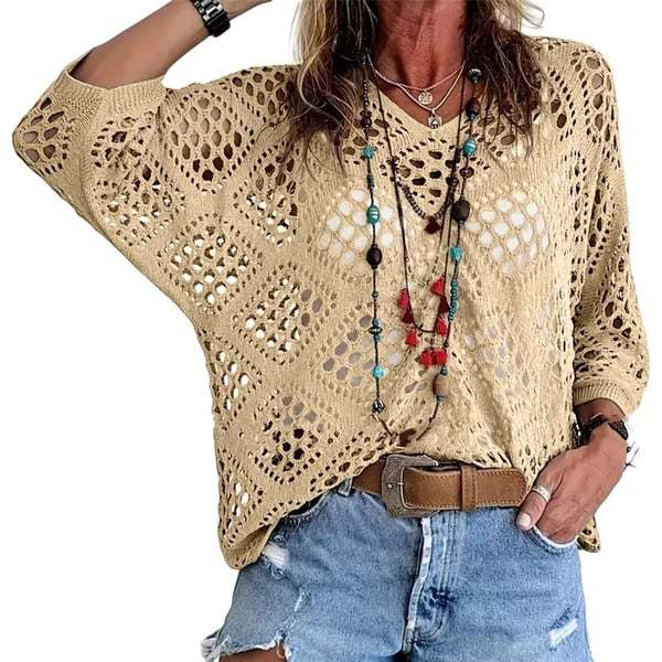 Open Knit Batwing Sleeve Cover-Up