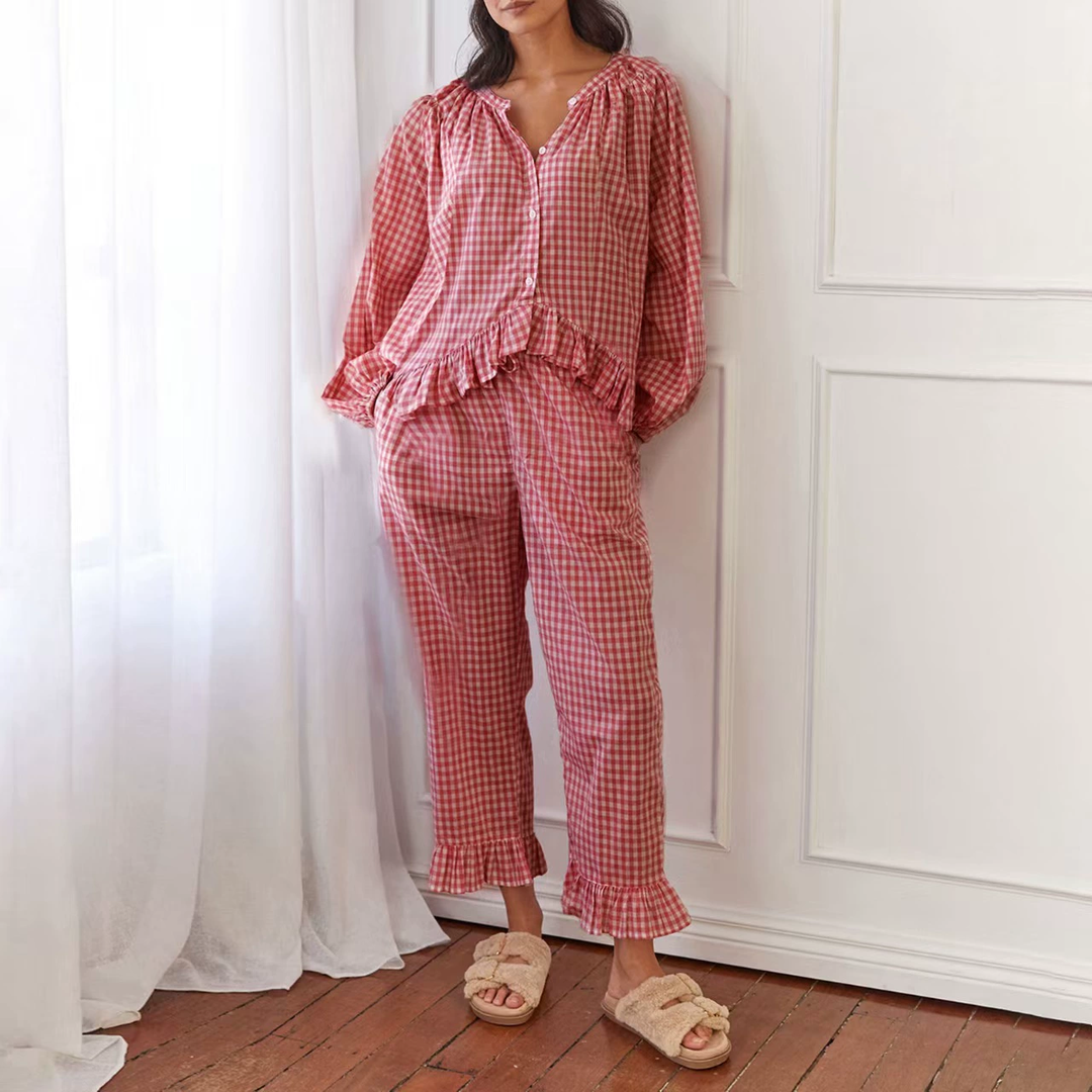 French Gingham Two Piece Pants Set