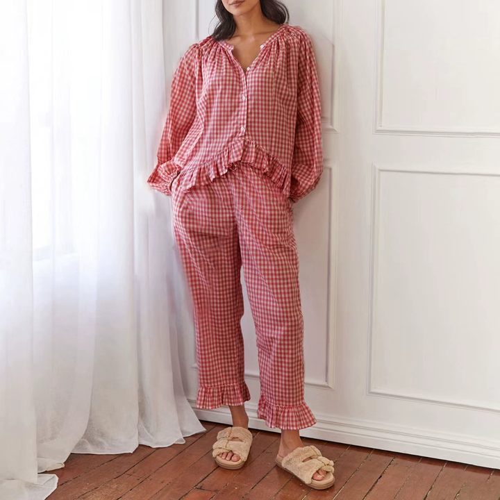 French Gingham Two Piece Pants Set